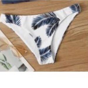 White and Blue Leaf Print Bikini Bottom